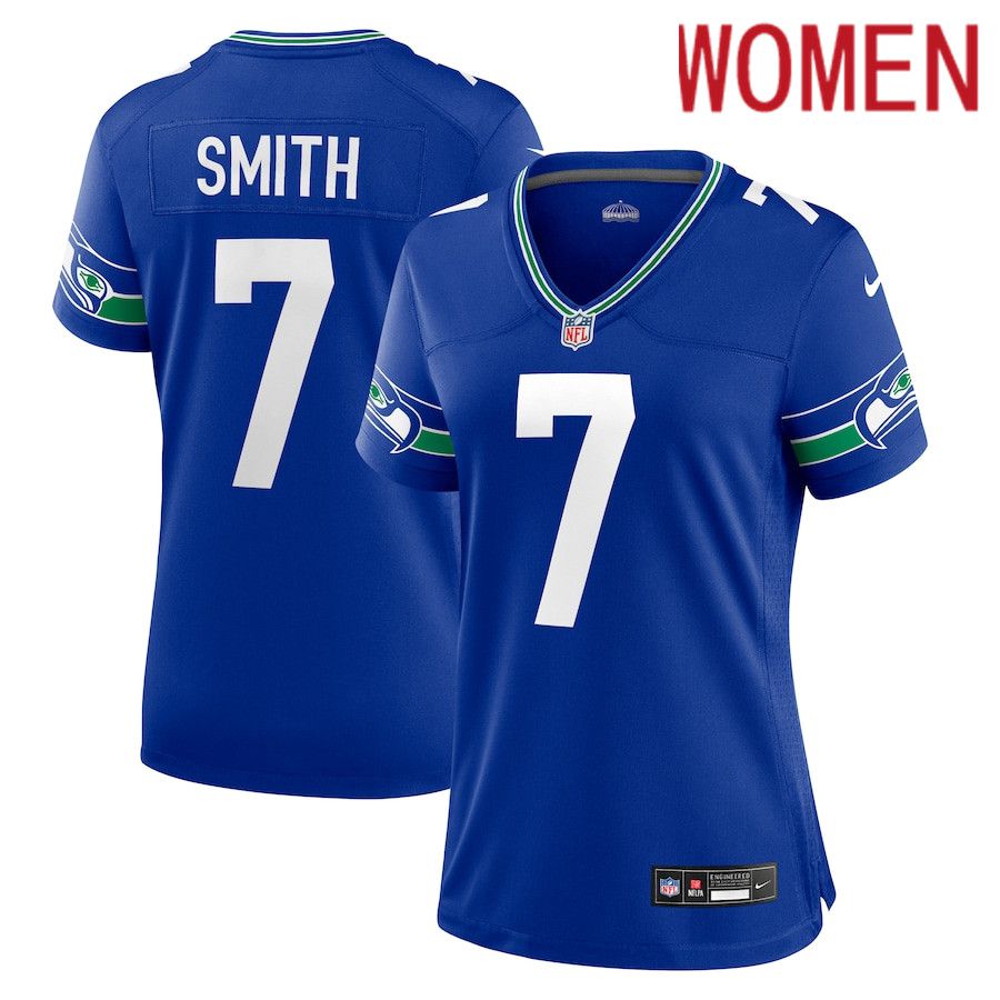 Women Seattle Seahawks #7 Geno Smith Nike Royal Throwback Player Game NFL Jersey